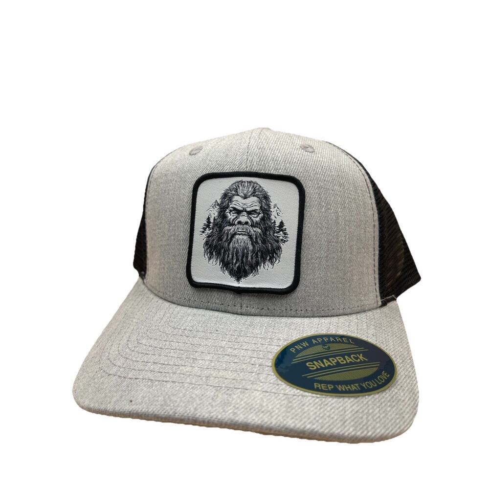 Gray Blackfoot Sasquatch Patch Snapback Trucker Hat | PNW Outdoor Cap Brown